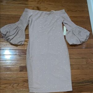 Eliza J Pale Pink Off-Shoulder Long Sleeve Dress